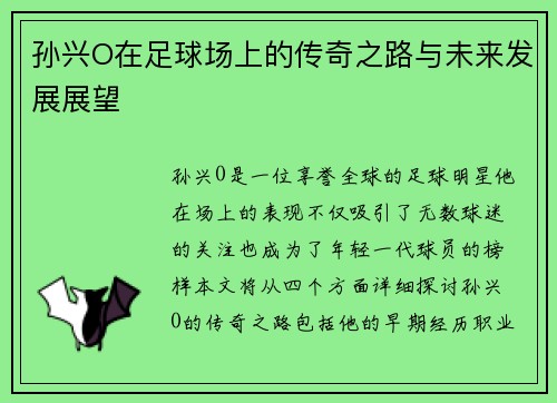 孙兴O在足球场上的传奇之路与未来发展展望